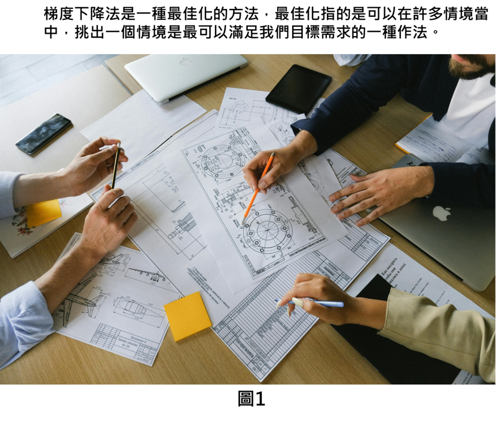 梯度下降法是一種最佳化的方法，最佳化指的是可以在許多情境當中，挑出一個情境是最可以滿足我們目標需求的一種作法。
